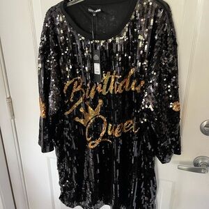 Birthday Queen black sequin top plus size nwt